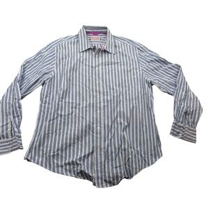 THOMAS PINK PINK Mens Striped Button Down Shirt Long Sleeve 100% Cotton XL